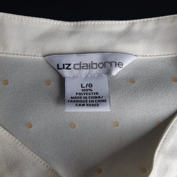 Liz Claiborne SZ L Cream Crepe Georgette Blouse Top Button Up Shirt - Picture 3 of 13